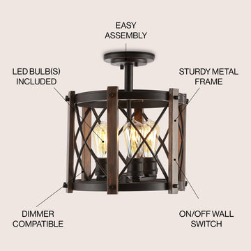 Ferme 14" Iron Rustic Farmhouse LED Flush Mount - JONATHAN Y